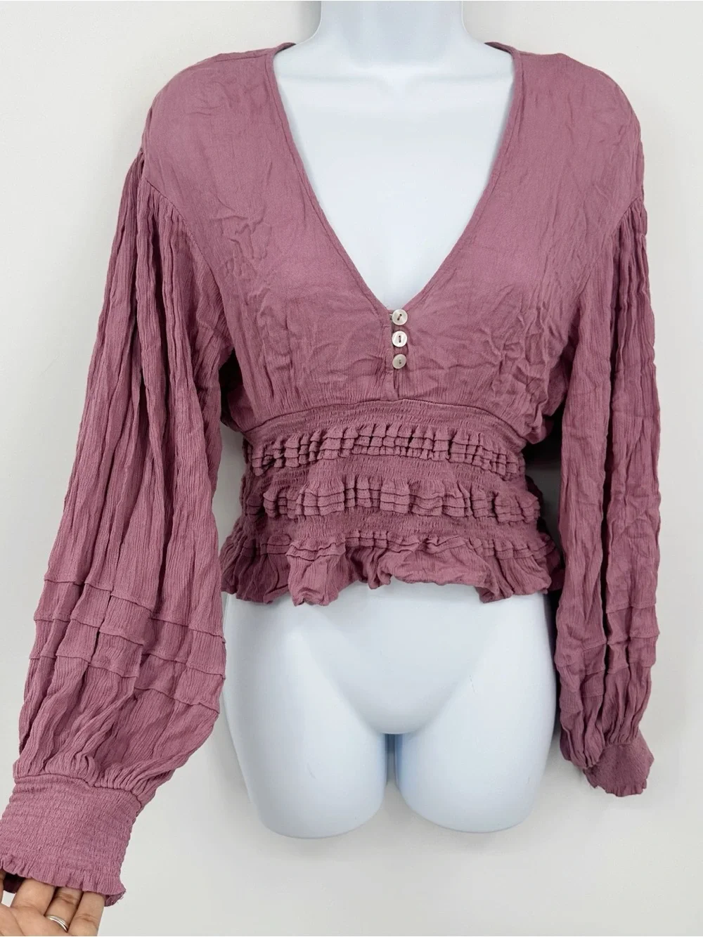 Free People Boho Purple Peasant Cropped Shirt Size Small Whimsical Fairycore - Picture 9 of 9